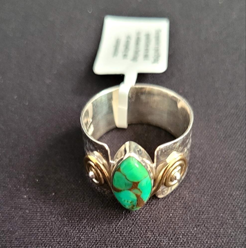 Green Copper Turquoise Sterling Silver Brass Ring